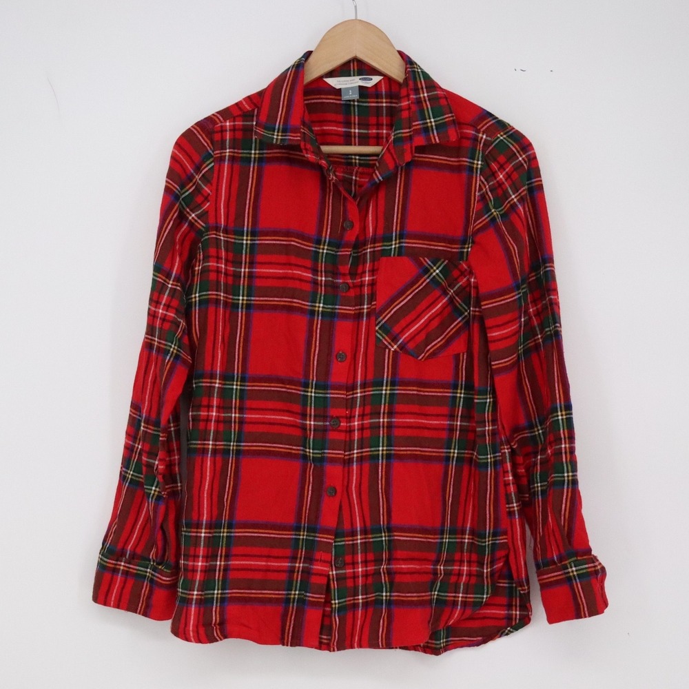 Old Navy Button-Down Womens Small The Classic Shirt Red Plaid Cotton Excellent